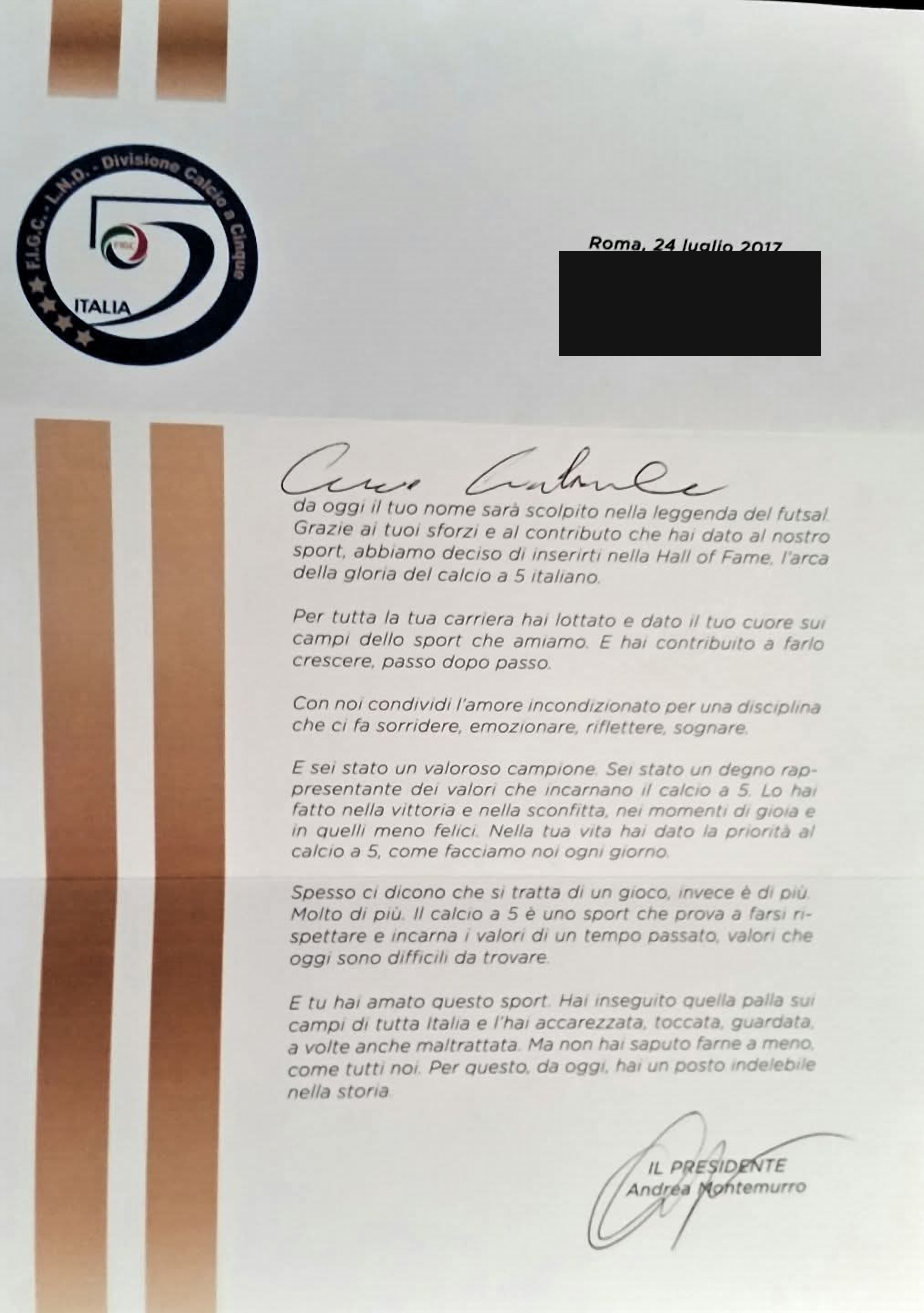 Ingresso nella Hall of Fame del calcio a 5 — Roma, 24 luglio 2017